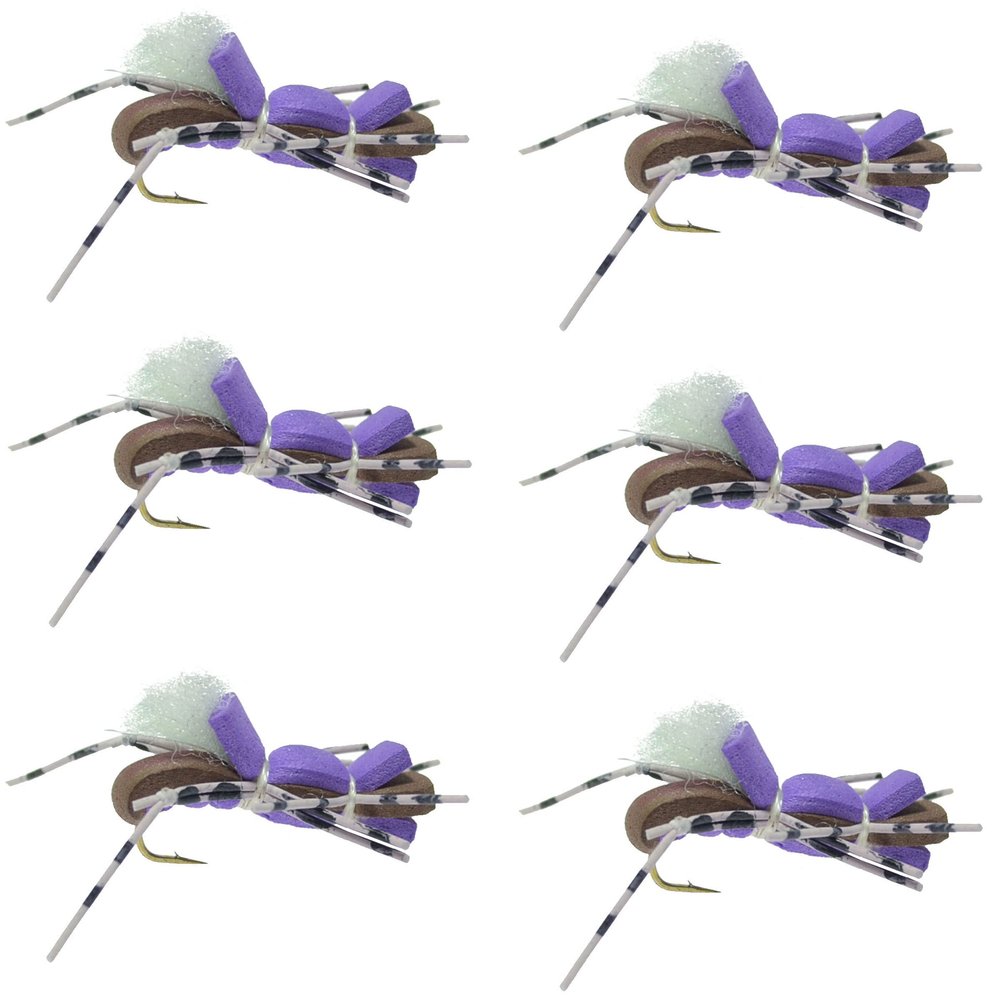 The Fly Fishing Place Fat Albert Purple Foam Body High Visibility Grasshopper Dry Fly - 6 Flies - Hook Size 10 - Hopper Dropper Indicator Fly