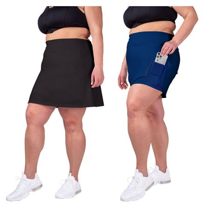 2 Pack Plus Size Skorts for Women with Pockets  High Waisted Skirt with Shorts  Tummy Control Golf, Tennis, Running, Skort Black and Navy 1X