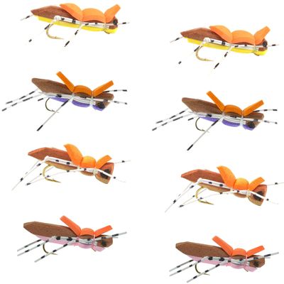 The Fly Fishing Place Morrish Hopper Foam Body Grasshopper Assortment Dry Fly - 8 Flies - 4 Colors - Hook Size 10 - Hopper Dropper Indicator Fly
