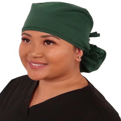 Sparkling EARTH Solid Hunter Green Big Hair Ponytail Classic Surgical Style Scrub Working Cap - Made in The USA!