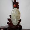 1.8" China Certified Nature Hetian Nephrite Jade Blessing Bat and Ancient Coin Hand Carved Necklace Pendant 4843 view 3