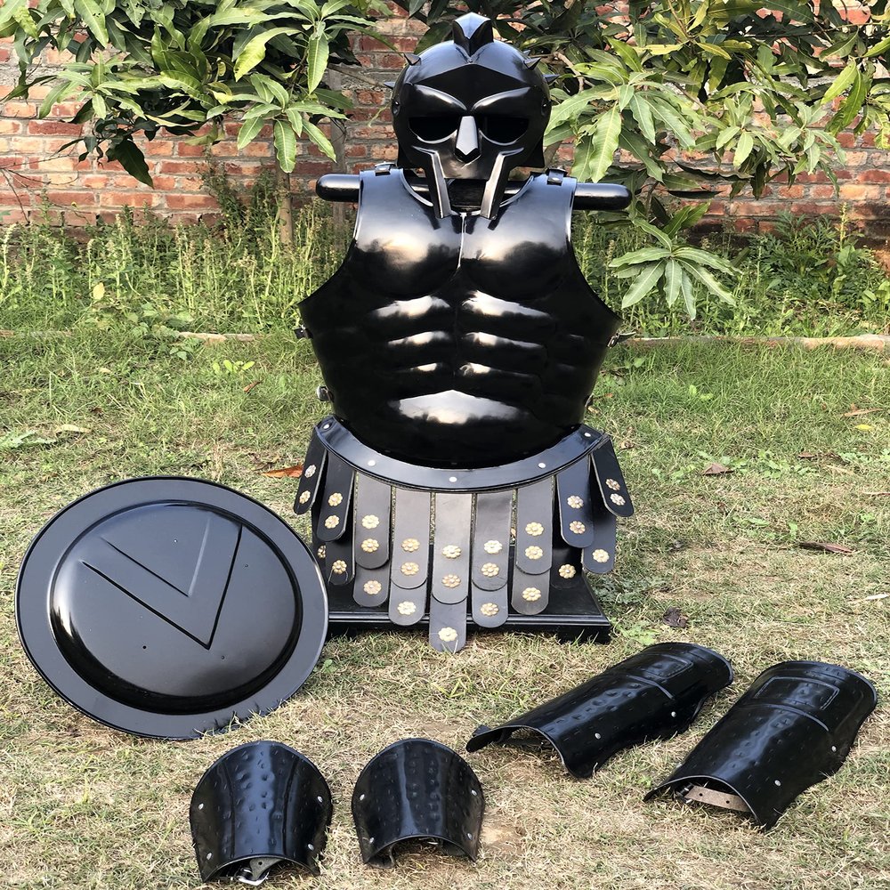 Nautical-Mart Medieval Armor Spartan Muscle Armor Breastplate Armor Helmet Roman Warriors Costume (Complete Gladiator Muscle Set)