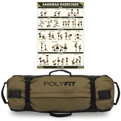 Polyfit Workout Sandbag for Fitness - Heavy Duty Sandbag Workout Bags with 8 Gripping Handles for Sand Bag Weight Training - Large (50lbs to 125lbs) - Green