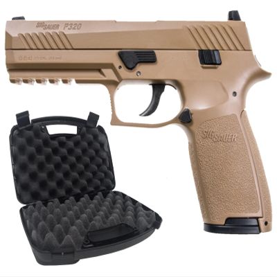 Sg Sauer P320 CO2 .177 Cal Blowback Air Pistol, Coyote Tan with Wearable4U Hard Case Bundle