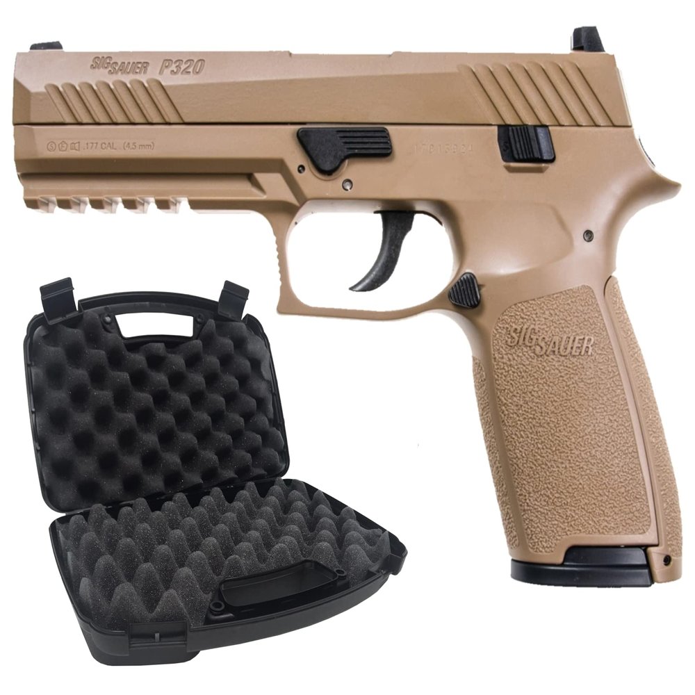 Sg Sauer P320 CO2 .177 Cal Blowback Air Pistol, Coyote Tan with Wearable4U Hard Case Bundle
