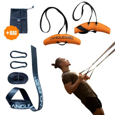 Angles90 Sling Trainer - Black, Nylon & Neoprene - Full-Body Strength with Suspension Trainers - Neutral-Grip Pull Up Handles - Doorway Dip & Travel Pull Up Bar