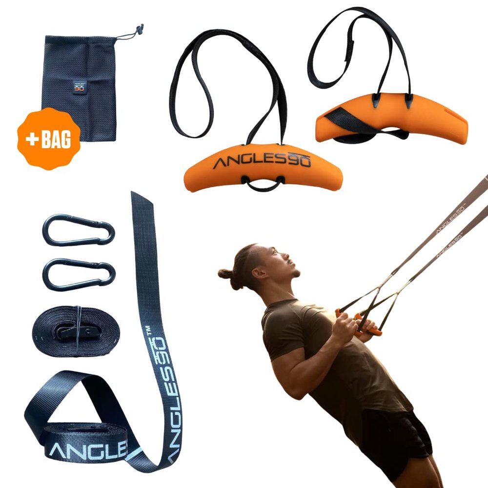 Angles90 Sling Trainer - Black, Nylon & Neoprene - Full-Body Strength with Suspension Trainers - Neutral-Grip Pull Up Handles - Doorway Dip & Travel Pull Up Bar