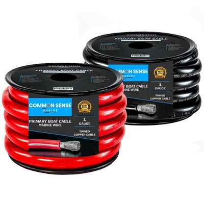 1 Gauge Primary Boat Cable - 20 ft Marine Grade Wire Tinned Oxygen-Free Copper - 1 AWG UL 1426 Standard PVC Wire for Boat, Automotive, Speakers, Camper & Trailers
