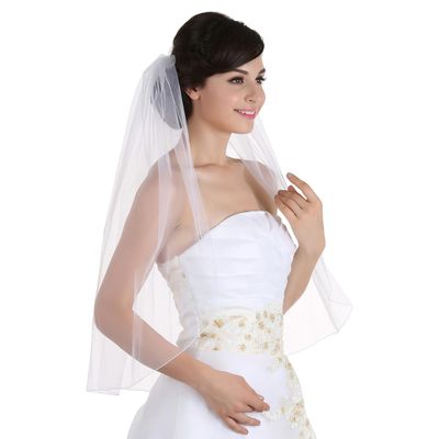 SAMKY 1T 1 Tier Pencil Edge Bridal Wedding Veil - White Knee Length 45" V654