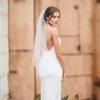 SAMKY 1T 1 Tier Pencil Edge Bridal Wedding Veil - White Knee Length 45" V654 view 3