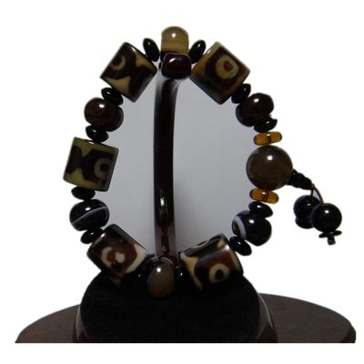 0.6" China Certified Nature Chalcedony Jade Barrel Beads Hand Made Bangle Bracelets 6398