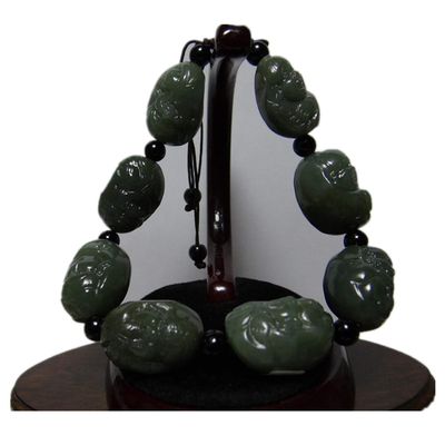 1" China Nature Certified Nature Hetian Nephrite Jade The Eight Immortals Hand Carved Bangle Bracelet 4394