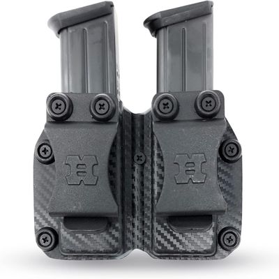 Houston Gun Holsters Double Kydex Magazine Pouch Case Concealment Tactical | Multi Use Holster Belt Loop for Pistol | Double Mag Case Pouch | Fits Double Mag Double Stack Glock .45 (KYC-113B)