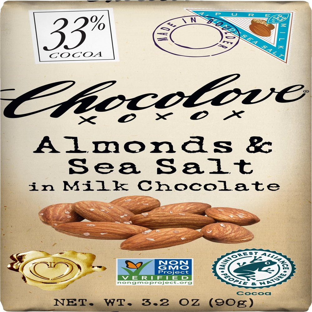Chocolove, Almonds & Sea Salt Milk Chocolate Bar, 3.2 Ounce