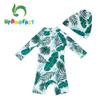 upandfast Baby/Toddler One Piece Zip Sunsuits with Sun Hat UPF 50+ Sun Protection Infant Beach Swimsuit (Leaf, 3-6 Months) view 3