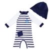 upandfast Baby/Toddler One Piece Zip Sunsuits with Sun Hat UPF 50+ Sun Protection Infant Beach Swimsuit (White, 9-12 Months) view 1