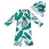 upandfast Baby/Toddler One Piece Zip Sunsuits with Sun Hat UPF 50+ Sun Protection Infant Beach Swimsuit (Leaf, 6-9 Months) view 1