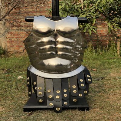 Nautical-Mart Medieval Roman King Leonidas 300 Spartan Helmet W/Red Plume + Muscle Body Armor Cuirass + Shield + Leg Or Arm Guard Silver Halloween Costume (Muscle Armor)