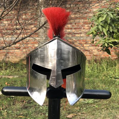 Nautical-Mart Medieval Roman King Leonidas 300 Spartan Helmet W/Red Plume + Muscle Body Armor Cuirass + Shield + Leg Or Arm Guard Silver Halloween Costume (Spartan Helmet)