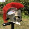 Nautical-Mart Medieval Roman King Leonidas 300 Spartan Helmet W/Red Plume + Muscle Body Armor Cuirass + Shield + Leg Or Arm Guard Silver Halloween Costume (Spartan Helmet) view 2