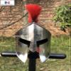 Nautical-Mart Medieval Roman King Leonidas 300 Spartan Helmet W/Red Plume + Muscle Body Armor Cuirass + Shield + Leg Or Arm Guard Silver Halloween Costume (Spartan Helmet) view 3