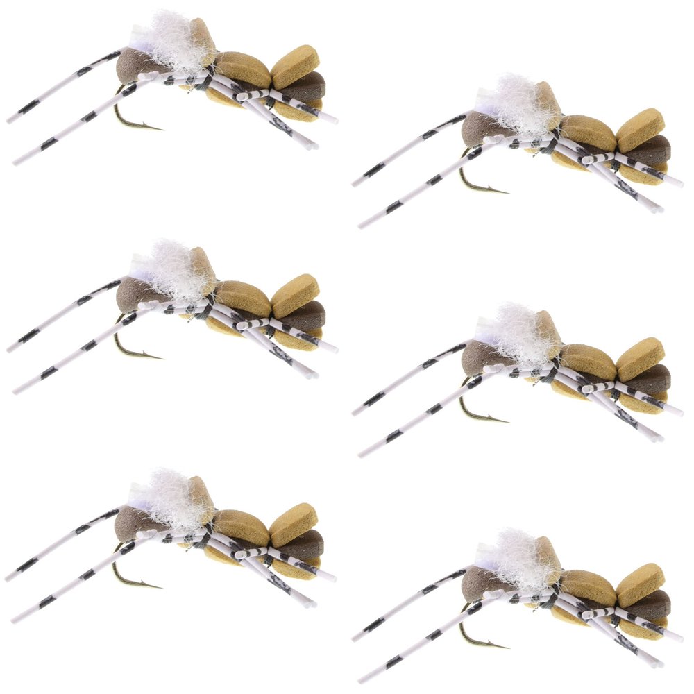 The Fly Fishing Place Fat Albert Natural Tan Foam Body High Visibility Grasshopper Dry Fly - 6 Flies - Hook Size 10 - Hopper Dropper Indicator Fly