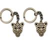 2Pcs Hollow Leopard Head 28x26mm Pendant 30mm Key Ring Chain (ancient bronze) view 1