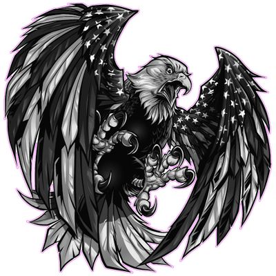 Screaming American Bald Eagle Wings Black and White decal (36" x 36")