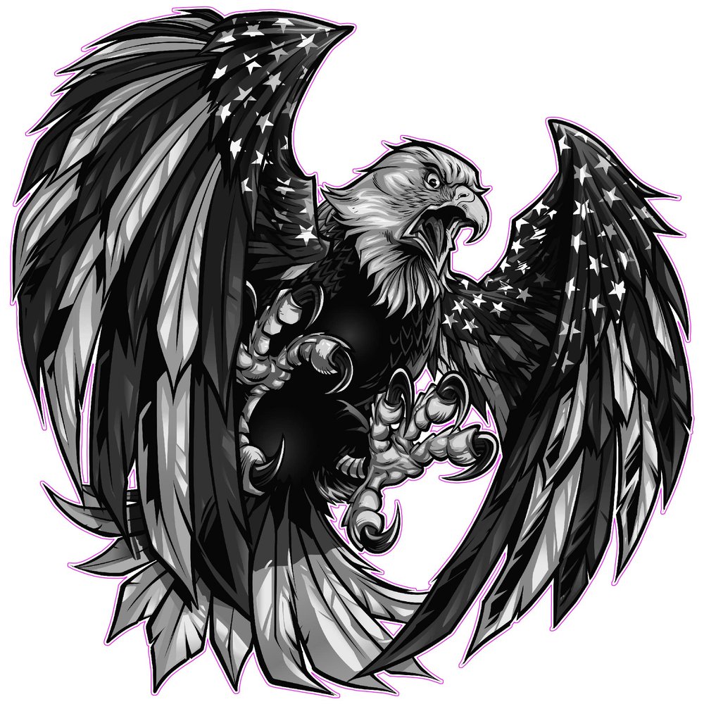 Screaming American Bald Eagle Wings Black and White decal (36" x 36")