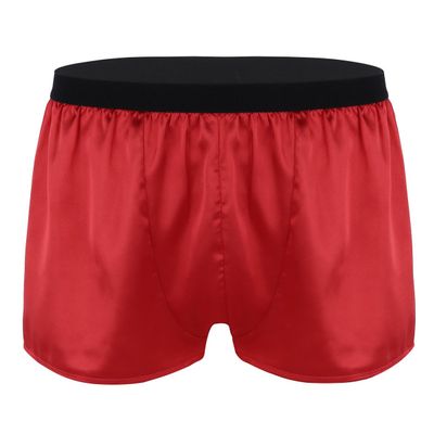 Linjinx Men's Sliky Loose Sleepwear Underwear Satin Boxers Shorts Nightwear Male Underpants Red Large