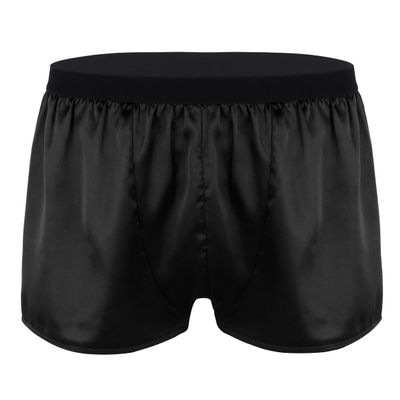 Linjinx Men's Sliky Loose Sleepwear Underwear Satin Boxers Shorts Nightwear Male Underpants Black Large
