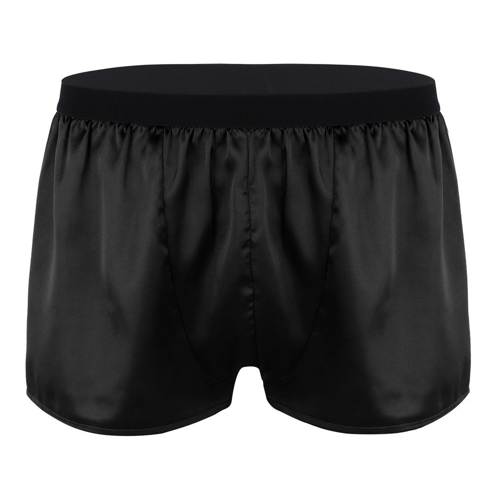 Linjinx Men's Sliky Loose Sleepwear Underwear Satin Boxers Shorts Nightwear Male Underpants Black Large