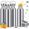 CHENGU 4 Pack Stainless Steel Water Bottles Single Wall 304 18/8 Water Bottle for Sports, Cyclists, Runners, Hikers(Silver,34 oz) view 1