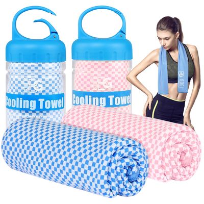 BOGI Cooling Towel 2 Pack, Blue+Pink, 47"x14" Ice Towel for Neck and Face, Rayon Derived from Bamboo, 80% Polyester 20% Nylon