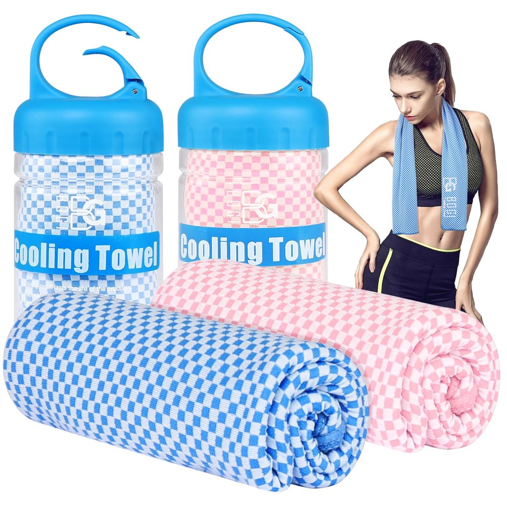 BOGI Cooling Towel 2 Pack, Blue+Pink, 47"x14" Ice Towel for Neck and Face, Rayon Derived from Bamboo, 80% Polyester 20% Nylon