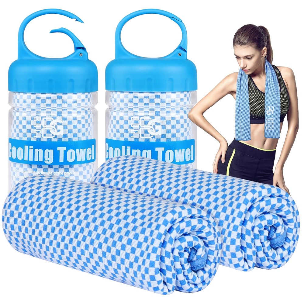 BOGI Cooling Towel 2 Pack, Cooling Towels for Neck and Face, 47"x14" Ice Towel for Instant Cooling Soft Breathable Chilly Towel for Yoga Golf Gym Camping Running Workout & More Activities (Blue2)