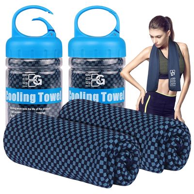 BOGI Cooling Towel 2 Pack, Cooling Towels for Neck and Face, 47"x14" Ice Towel for Instant Cooling Soft Breathable Chilly Towel for Yoga Golf Gym Camping Running Workout & More Activities (NBlue2)