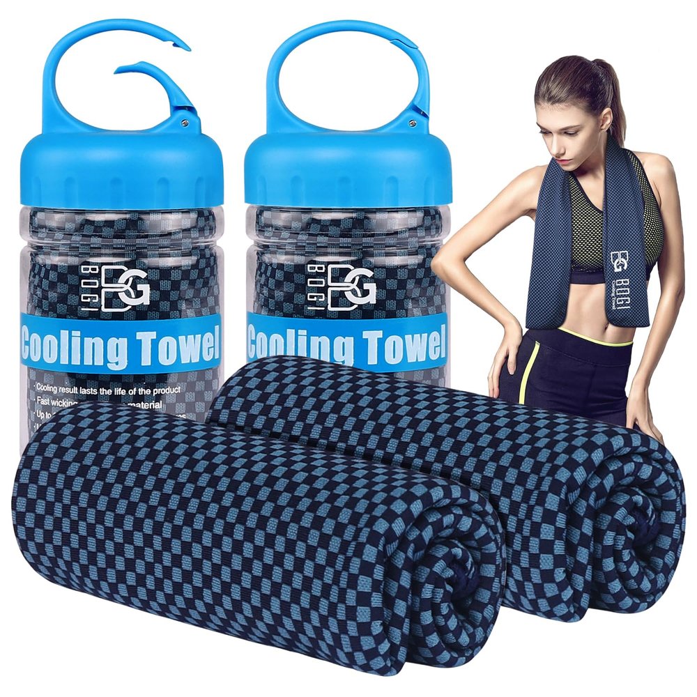 BOGI Cooling Towel 2 Pack, Cooling Towels for Neck and Face, 47"x14" Ice Towel for Instant Cooling Soft Breathable Chilly Towel for Yoga Golf Gym Camping Running Workout & More Activities (NBlue2)