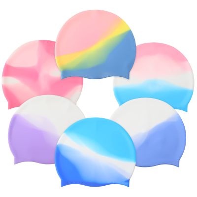 Syhood 6 Pieces Unisex Adult Silicone Swim Cap Waterproof Swimming Hat Non Slip Pool Hat Elastic Silicone Cap for Long and Short Hair(Assorted Colors)