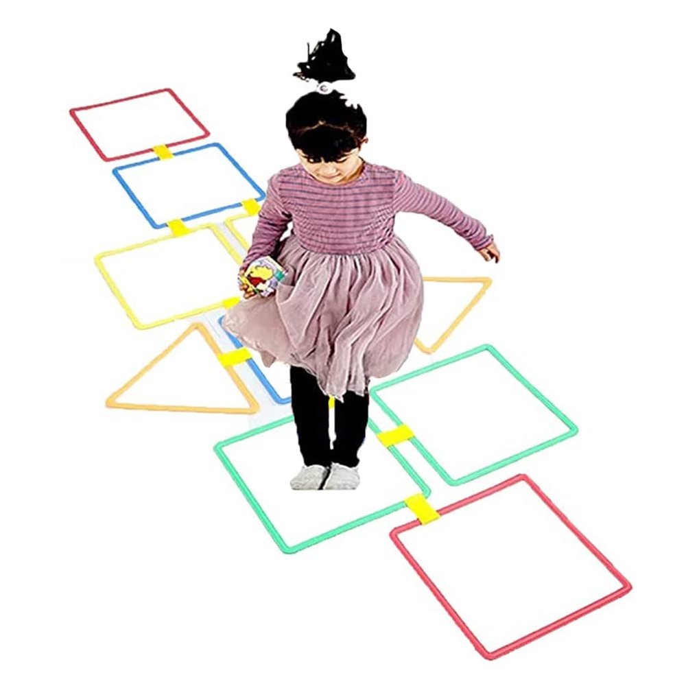 AGYHAM Hop Floor Hopscotch Ring Game Set - 10 Rings 10 Buckles, Kindergarten Jumping Agility Speed Balance Coordination Game Ring (Size : 38cm/15in)