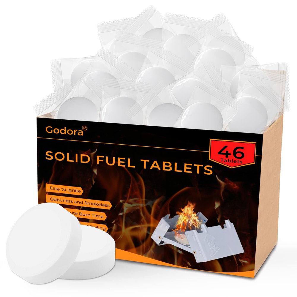 Godora 46 PCS Solid Fuel Tablets, Powerful 1300-Degree Fuel, Easy to Light, Waterproof for Backpacking, Camping, and Emergency Use - Eco-Friendly