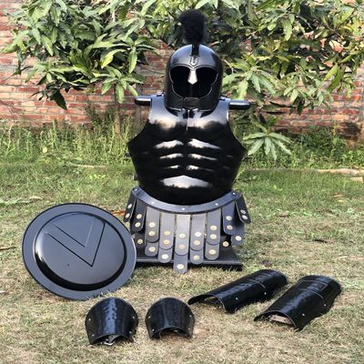 Nautical-Mart Medieval Muscle Armor Set for Cosplay, Role-Play, Costume Party Muscle Body Armor Cuirass with Troy Helmet Medieval Halloween Costume Breastplate Muscle Jacket (Black)