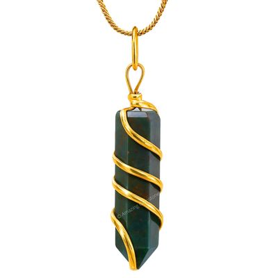Bloodstone Crystal Necklace Pendant For Women, Gold Wire Wrapped Dainty Minimalist Healing Crystal Necklaces For Men Unisex Necklace Jewelry With 20" Inches Adjustable Chain & Leather Cord