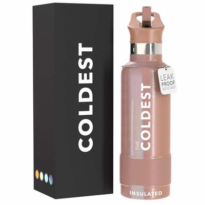 Coldest Insulated Water Bottle with Straw Lid - Stainless Steel Metal Insulated Bottle for Men & Women (Rose Gold Glitter, 21 oz)