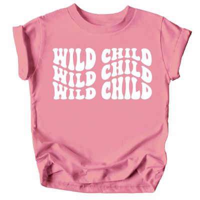Olive Loves Apple Wild Child Wavy Retro Shirts for Baby and Toddler Boys and Girls White on Mauve Shirt 12 Months