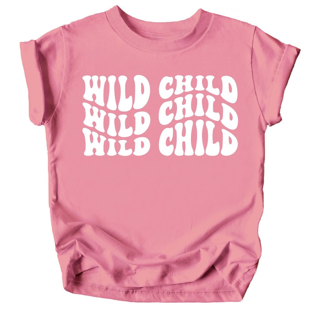 Olive Loves Apple Wild Child Wavy Retro Shirts for Baby and Toddler Boys and Girls White on Mauve Shirt 12 Months