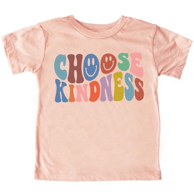 Olive Loves Apple Choose Kindness Colorful Retro Shirt for Baby Toddler and Kids for Girls White on Peach Shirt Youth Large