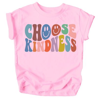 Olive Loves Apple Choose Kindness Colorful Retro Shirt for Baby Toddler and Kids for Girls White on Pink Shirt 5-6