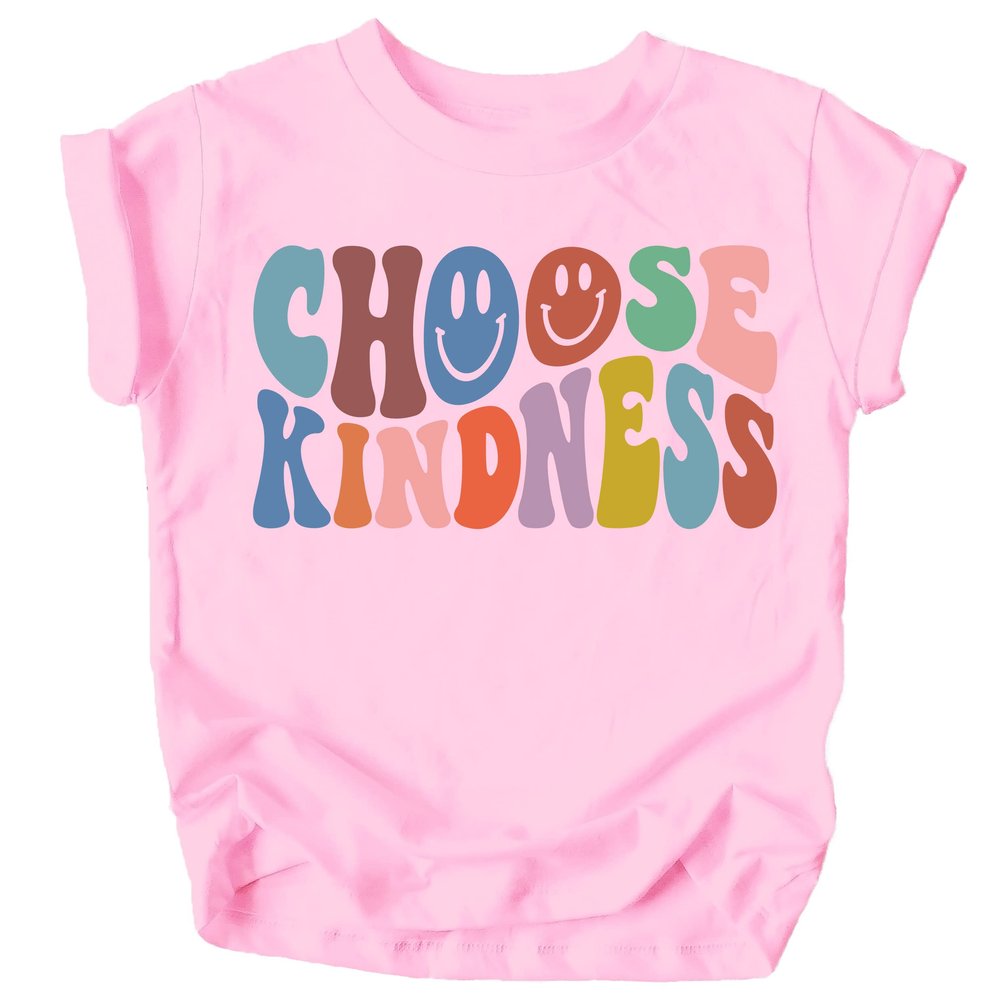 Olive Loves Apple Choose Kindness Colorful Retro Shirt for Baby Toddler and Kids for Girls White on Pink Shirt 5-6