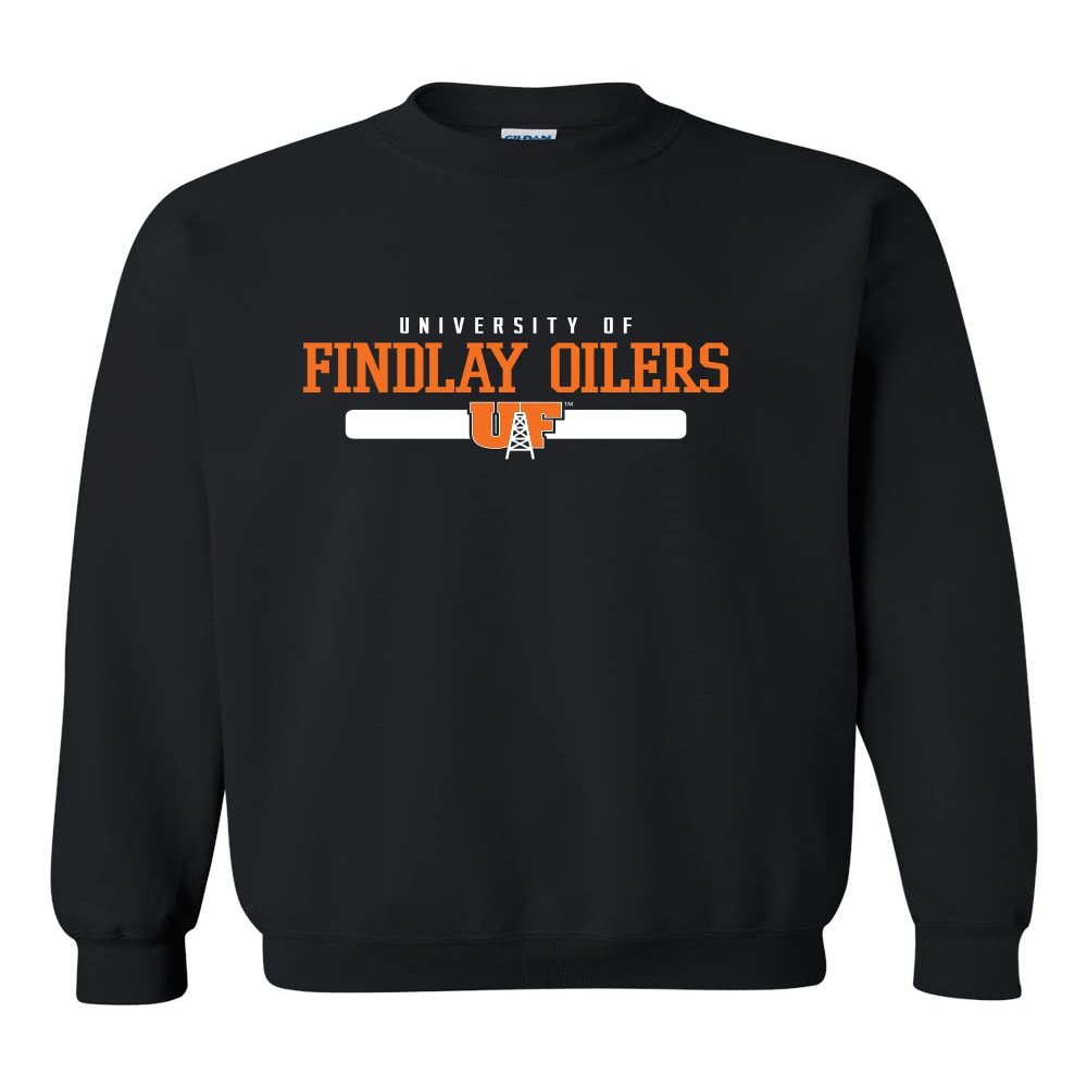 CreateMyTee | Univ of Findlay Oilers Stacked Two Color Crewneck Sweatshirt (Black, 2X-Large)